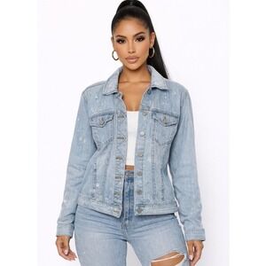 Old Navy Womens Light‎ Wash Distressed Denim Jean Jacket XS